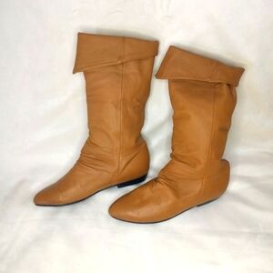 Diesse New York Leather Tan Slouchy Boho Foldable Scrunchable 80s Pirate Boot 8